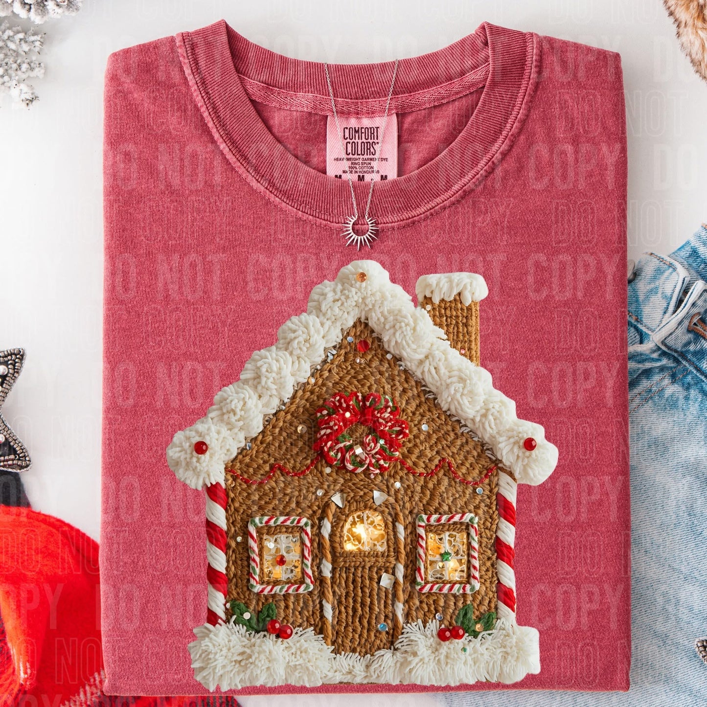 Faux Yarn Gingerbread House DTF Transfer