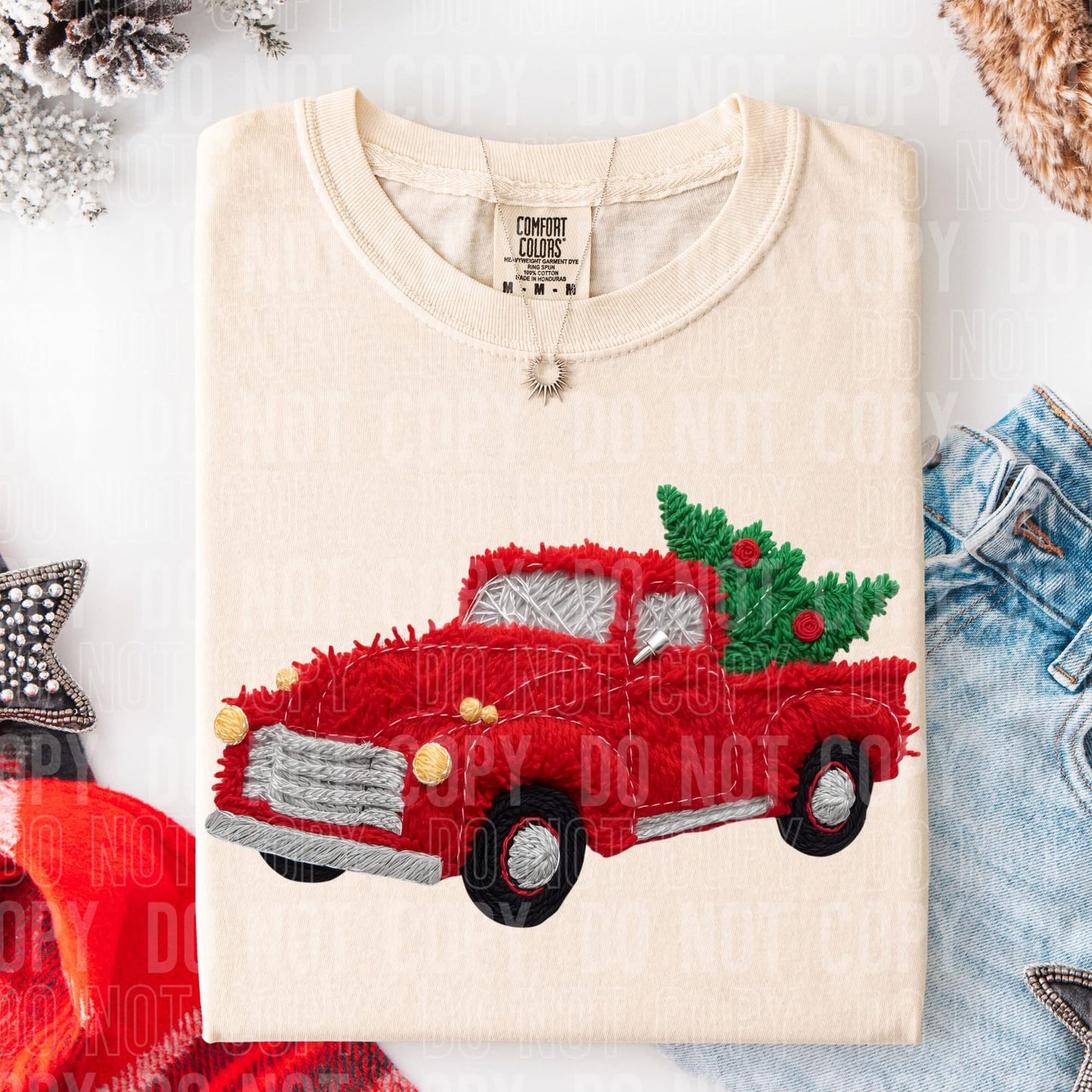 Faux Yarn Christmas Truck DTF Transfer