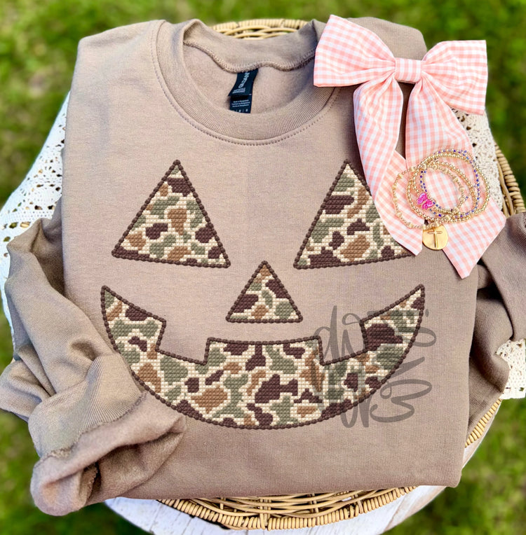 Cross Stitch Camo Pumpkin DTF Transfer