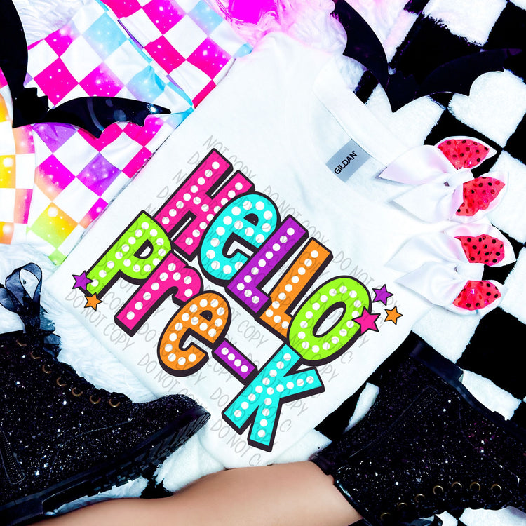 Hello Pre-K Neon Dots Back to School DTF Transfer