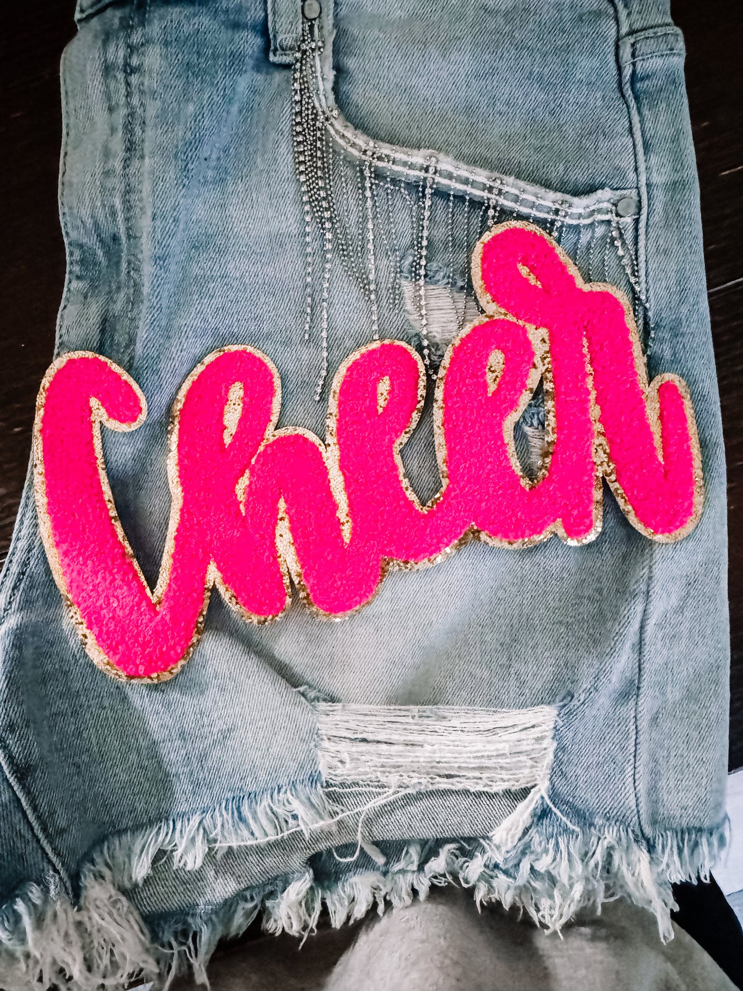 Cheer Pink & Gold Glitter Chenille Patch