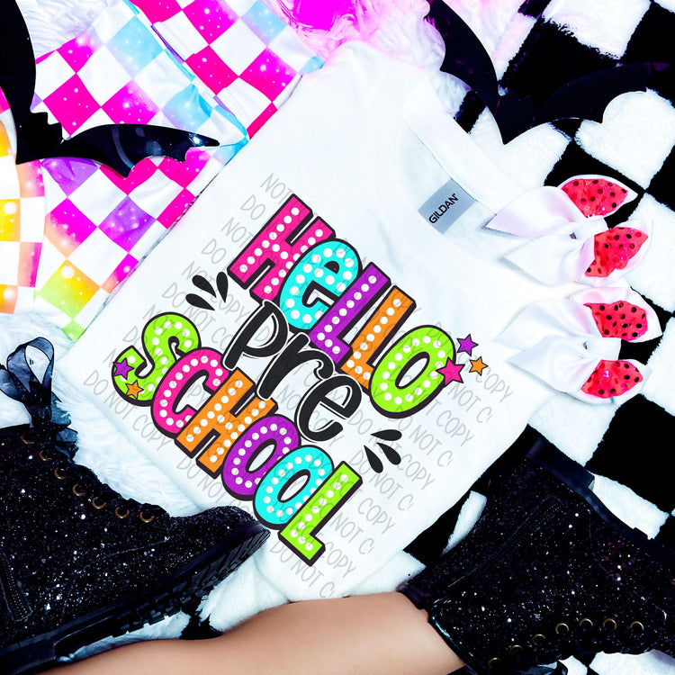 Hello Pre School Neon Dots Back to School DTF Transfer