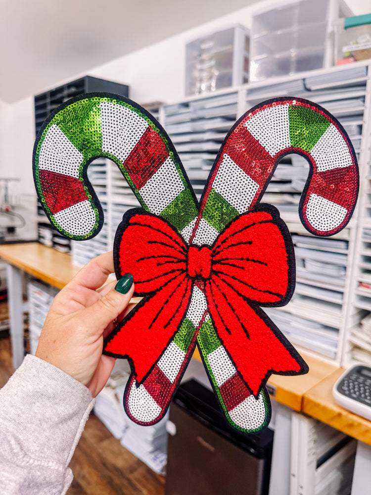 Traditional Candy Cane Christmas Sequin Patch (Adult Size)