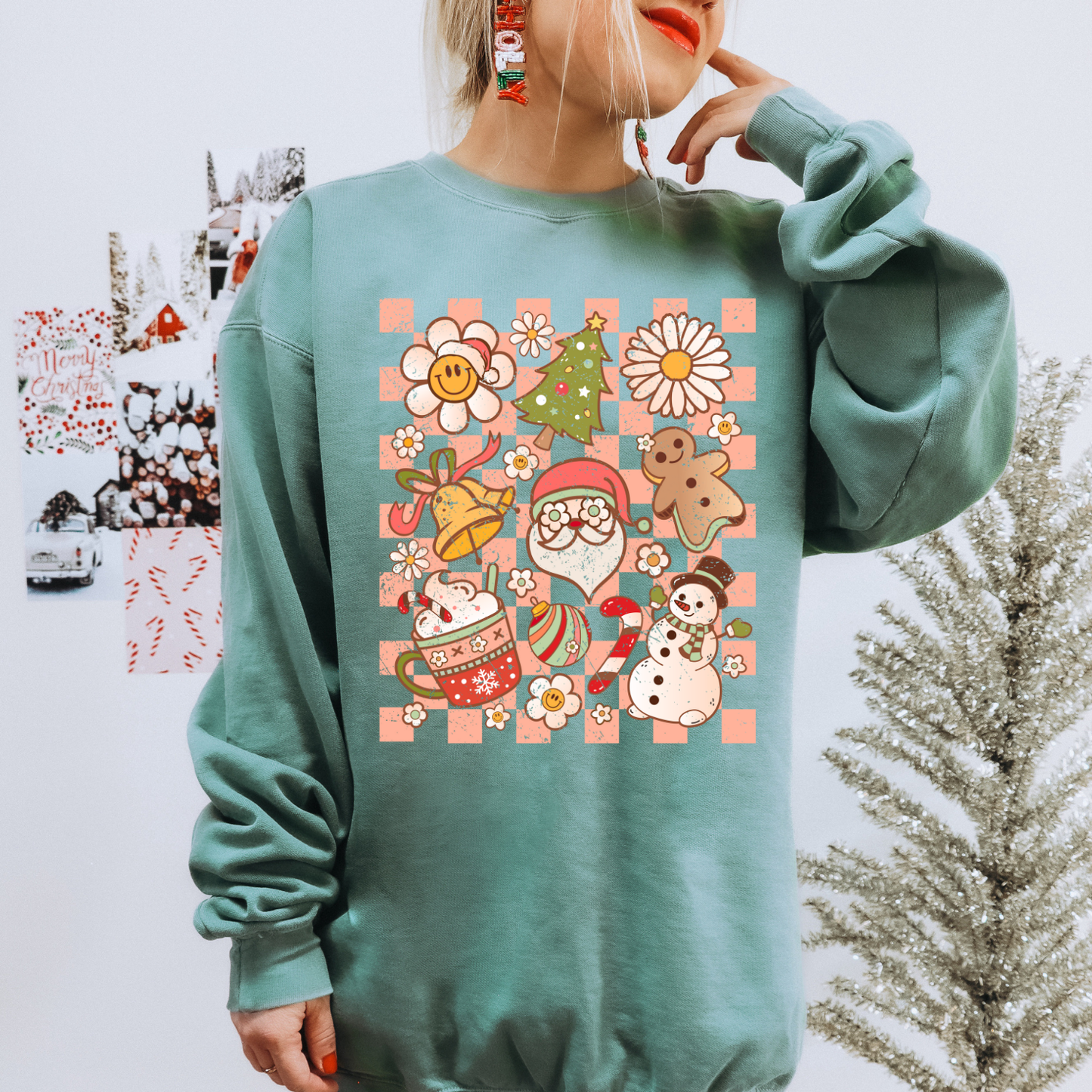 Groovy Checkered Christmas DTF Transfer