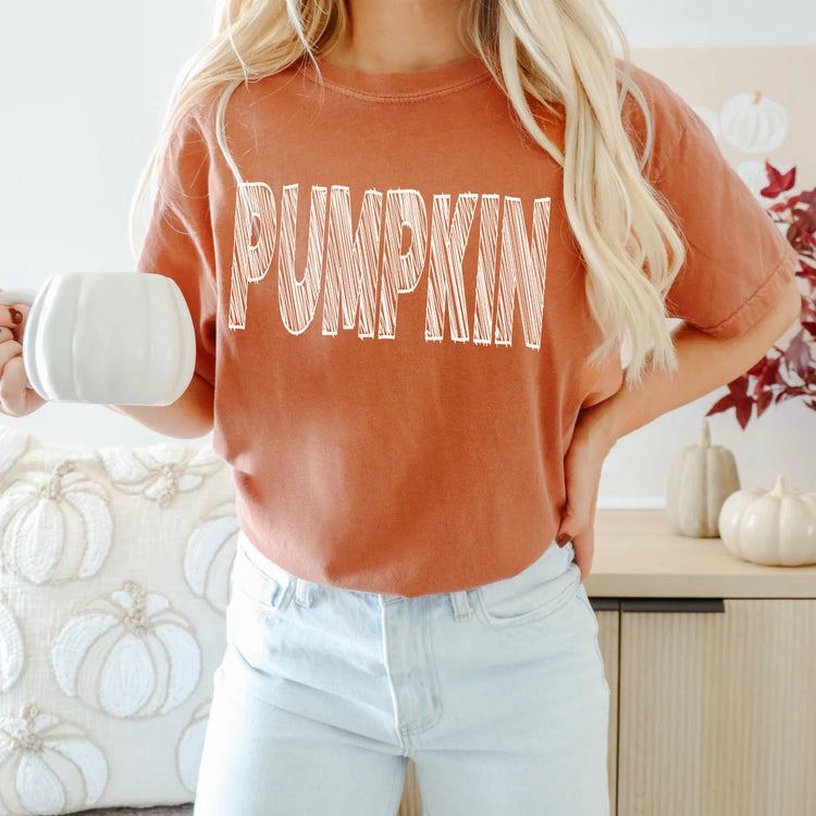 Pumpkin White Scribble DTF Transfer