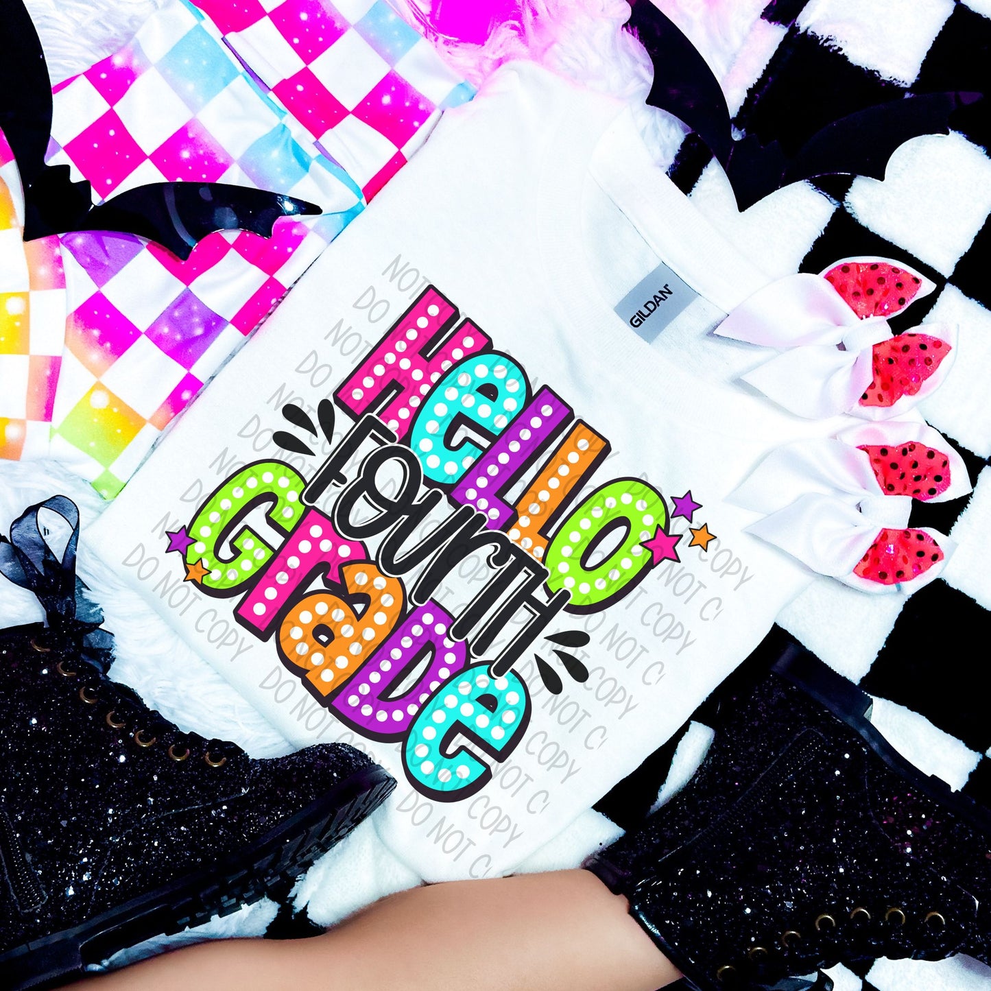 Hello Forth Grade Neon Dots Back to School DTF Transfer