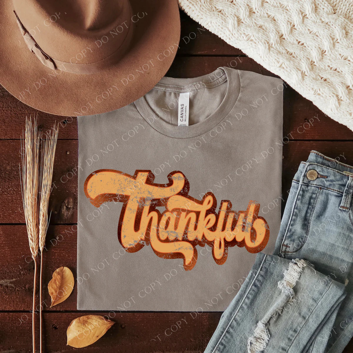 Faux Foil Background Thankful Thanksgiving DTF Transfer