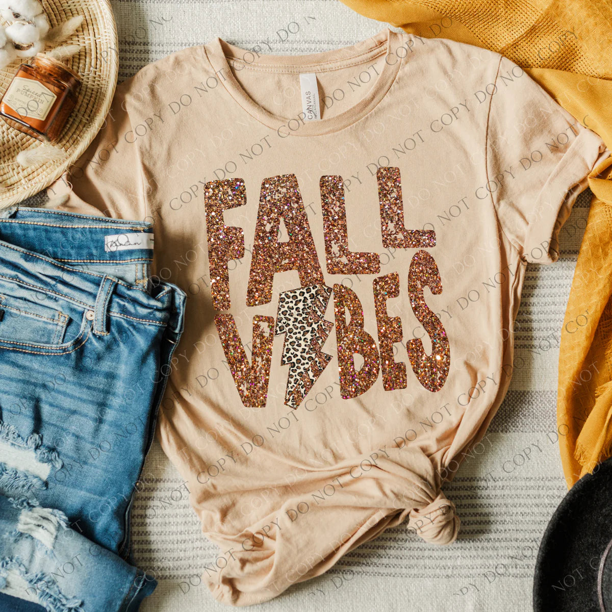 Faux Glitter Fall Vibes Brown DTF Transfer