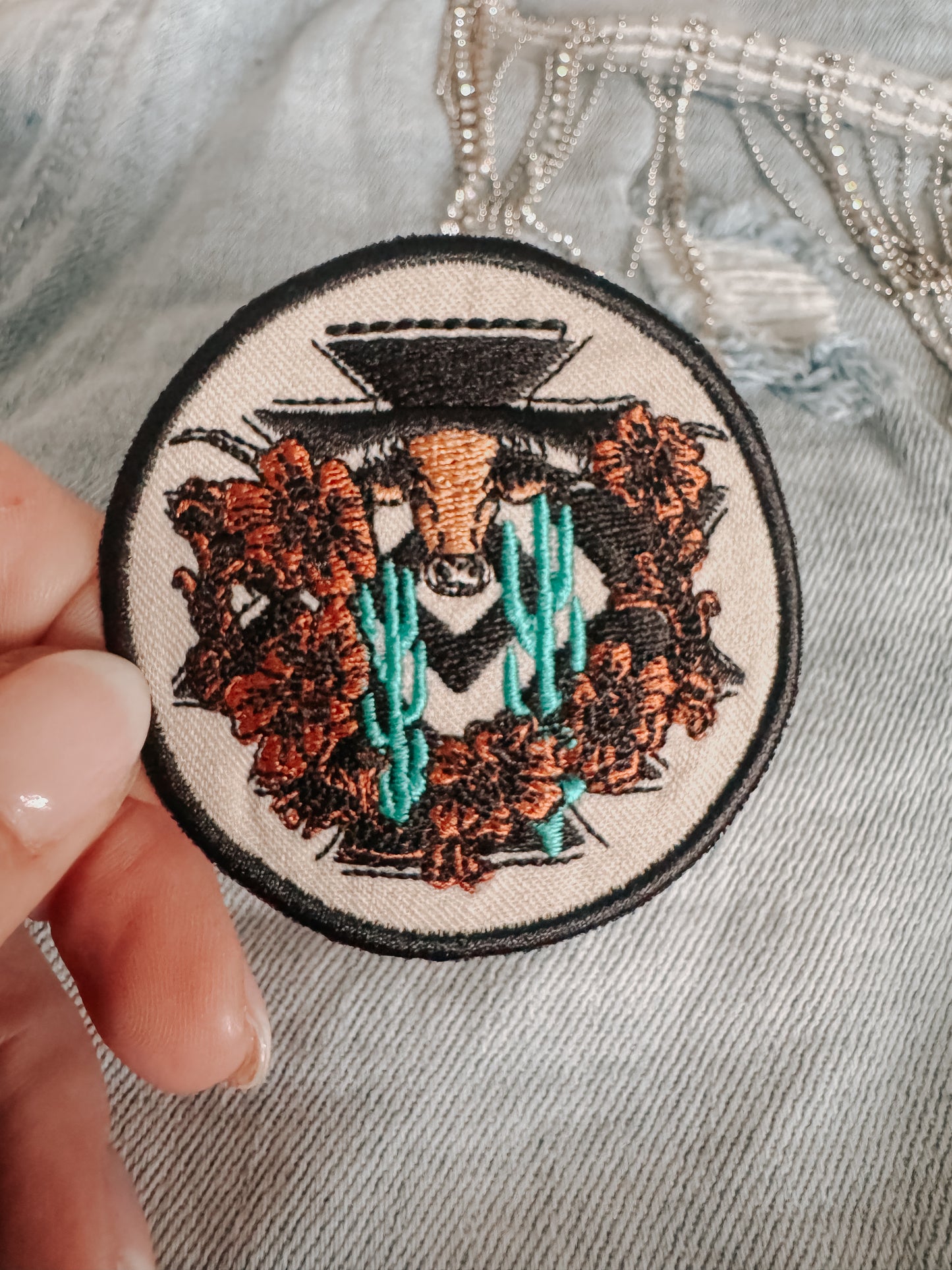 Aztec Floral Longhorn Western Hat/Pocket Patch