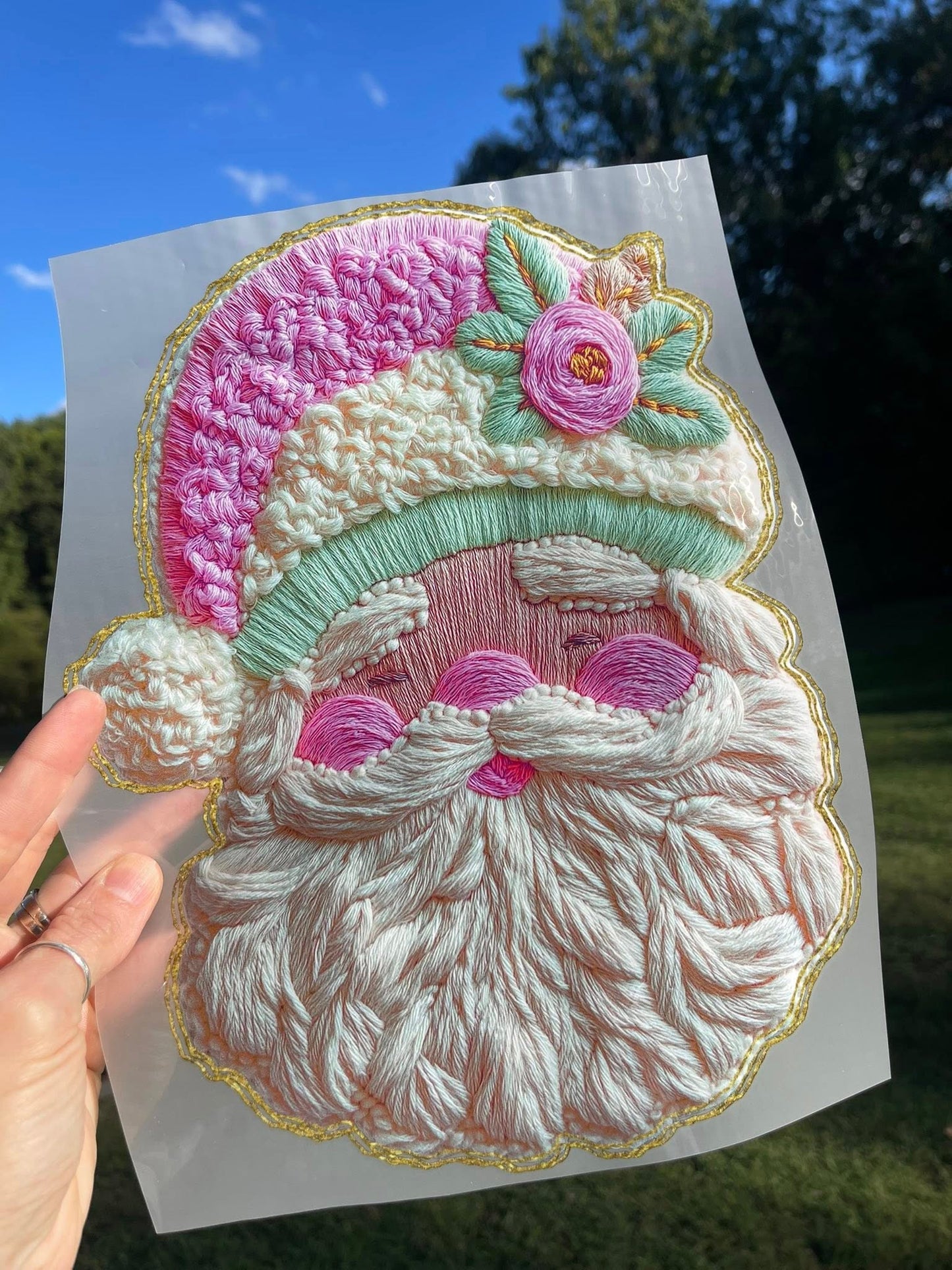 Faux Yarn Christmas French Knot Santa DTF Transfer