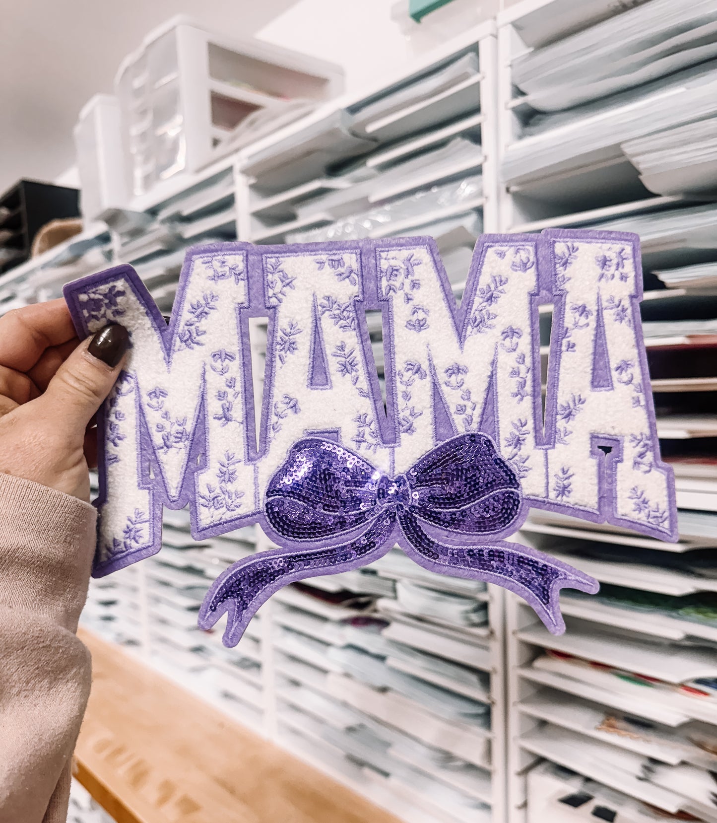 Purple Coquette Mama Sequin Chenille Patch