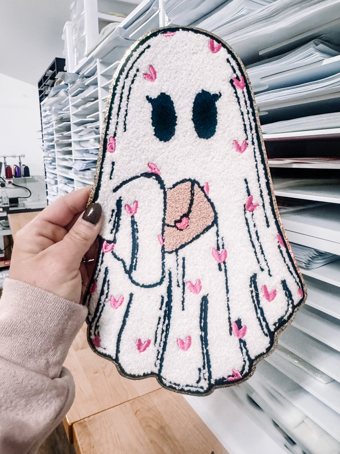 Heart Ghost Valentines Chenille Patch