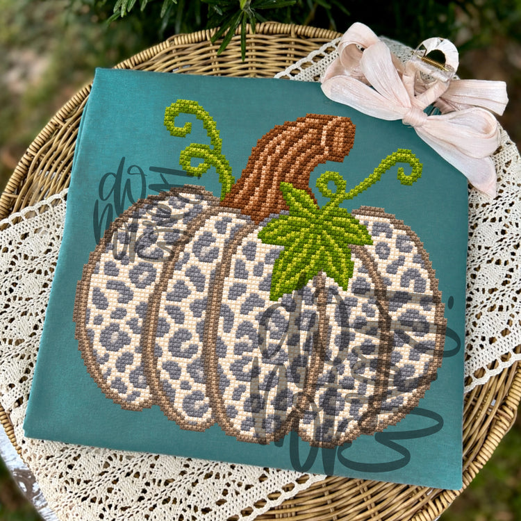 Cross Stitch Leopard Pumpkin DTF Transfer