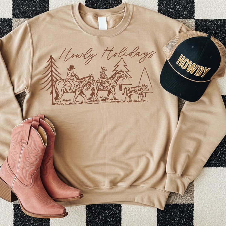 Howdy Holidays Western Christmas Single Color Screen Print Transfer