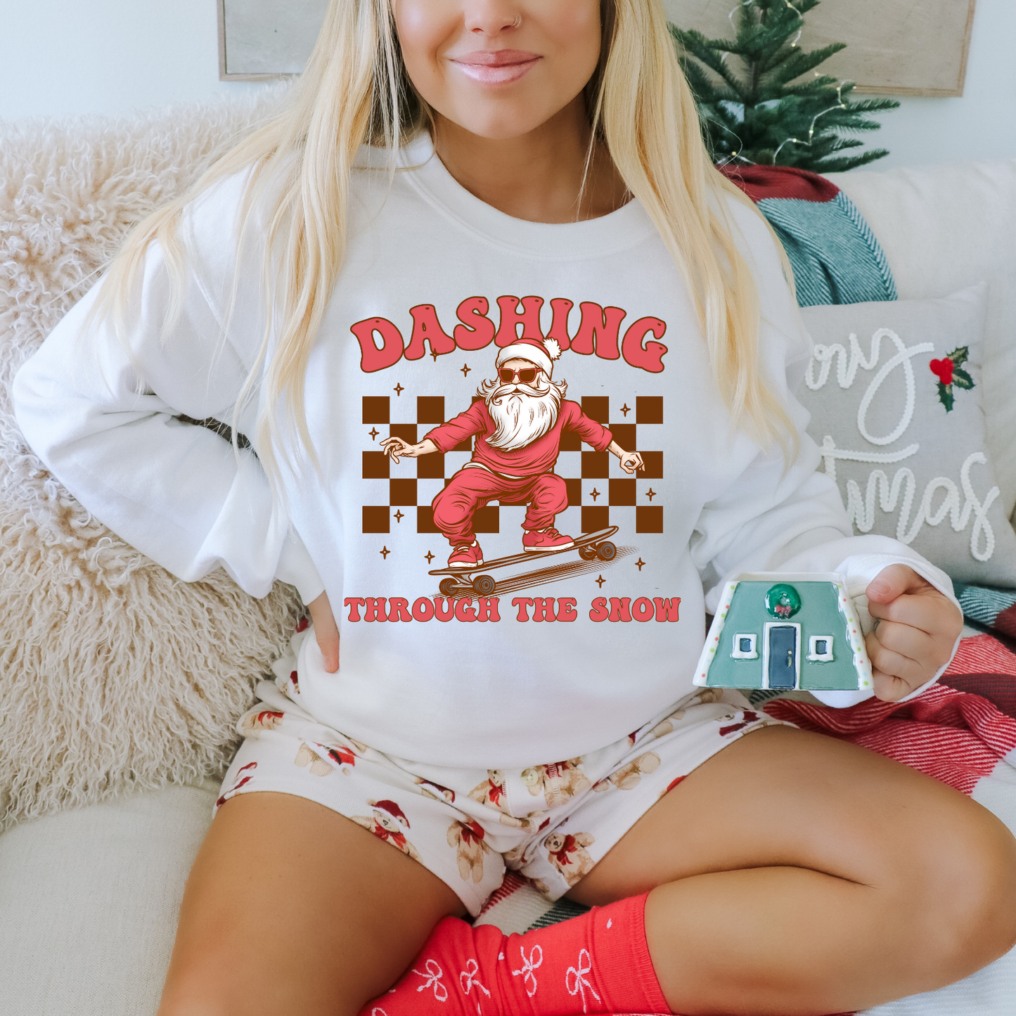 Checkered Dashing Through The Snow DTF Transfer