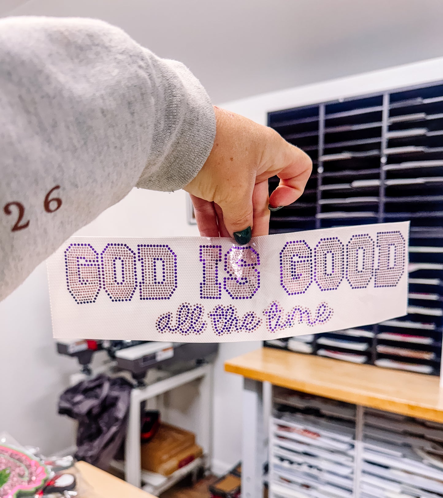 God is Good Purple and Silver Spangle Transfer