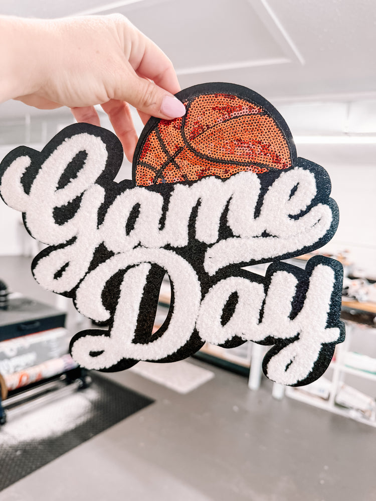 Game Day Sequin Basketball Chenille Patch