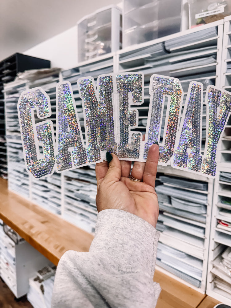 Game Day Varsity Silver & White Sequin Patch (Adult Size)