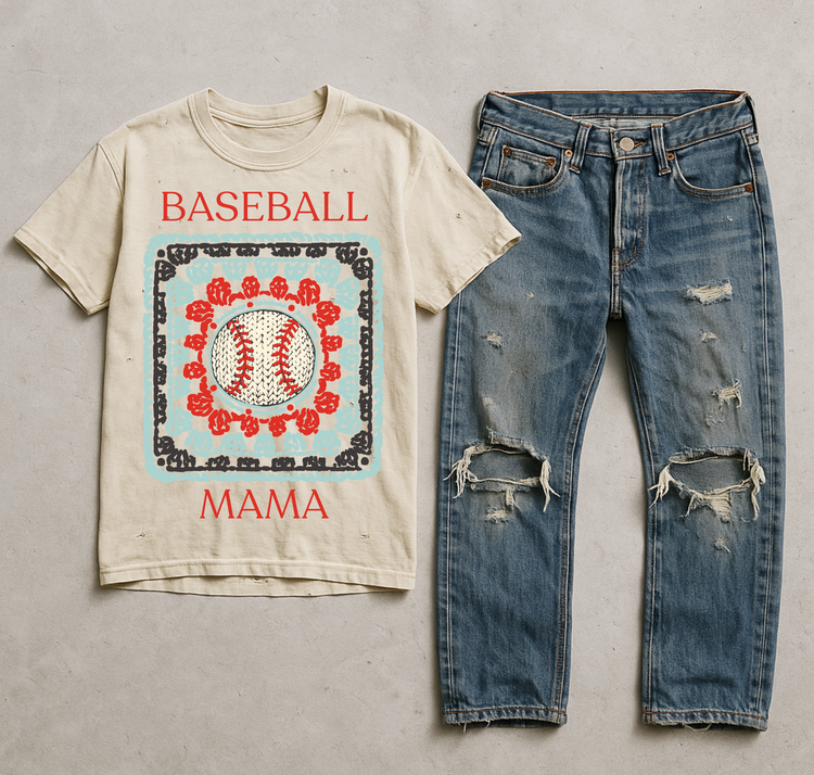 Baseball Mama Granny Square DTF Transfer