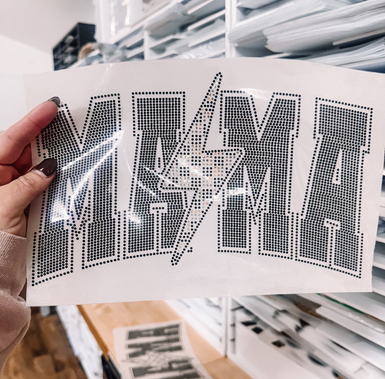 Black Lightening Bolt Mama Spangle Transfer