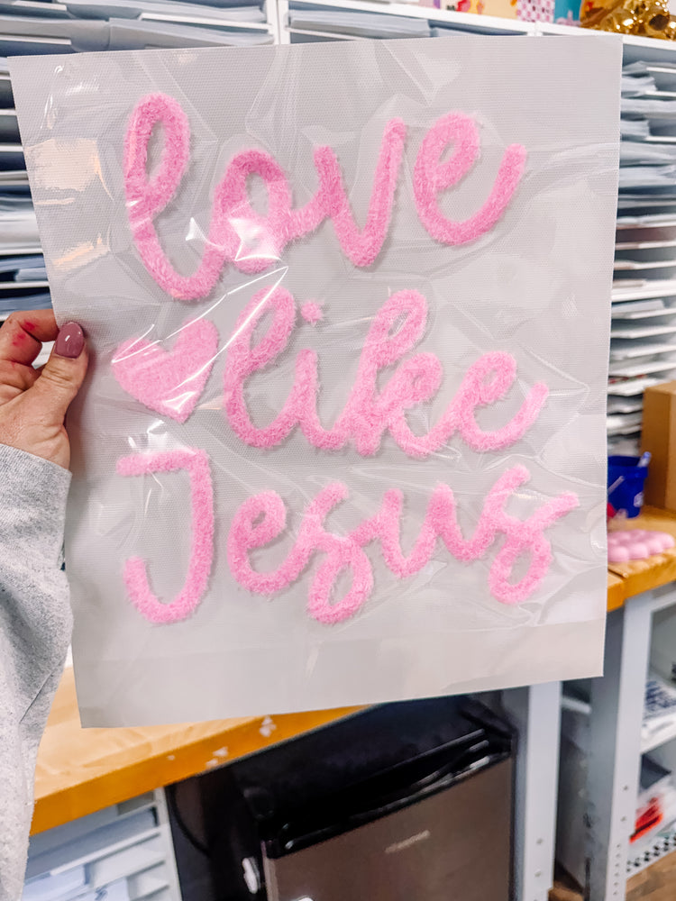 Jesus Loves Me Light Pink Fuzzy Patch (Adult Size)