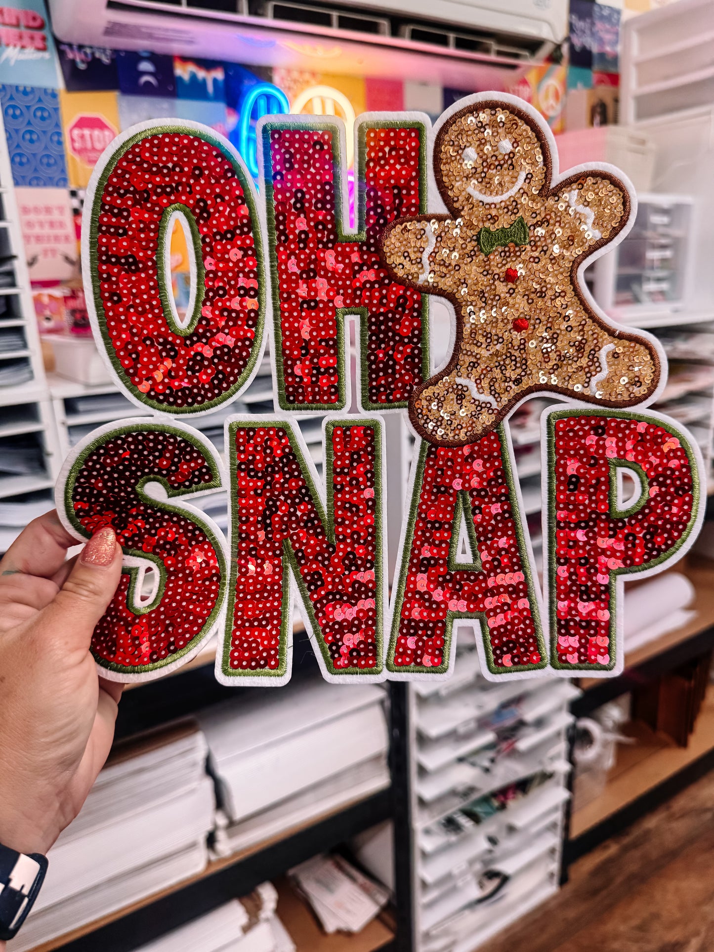 Oh Snap Gingerbread Christmas Sequin Patch (Adult Size)