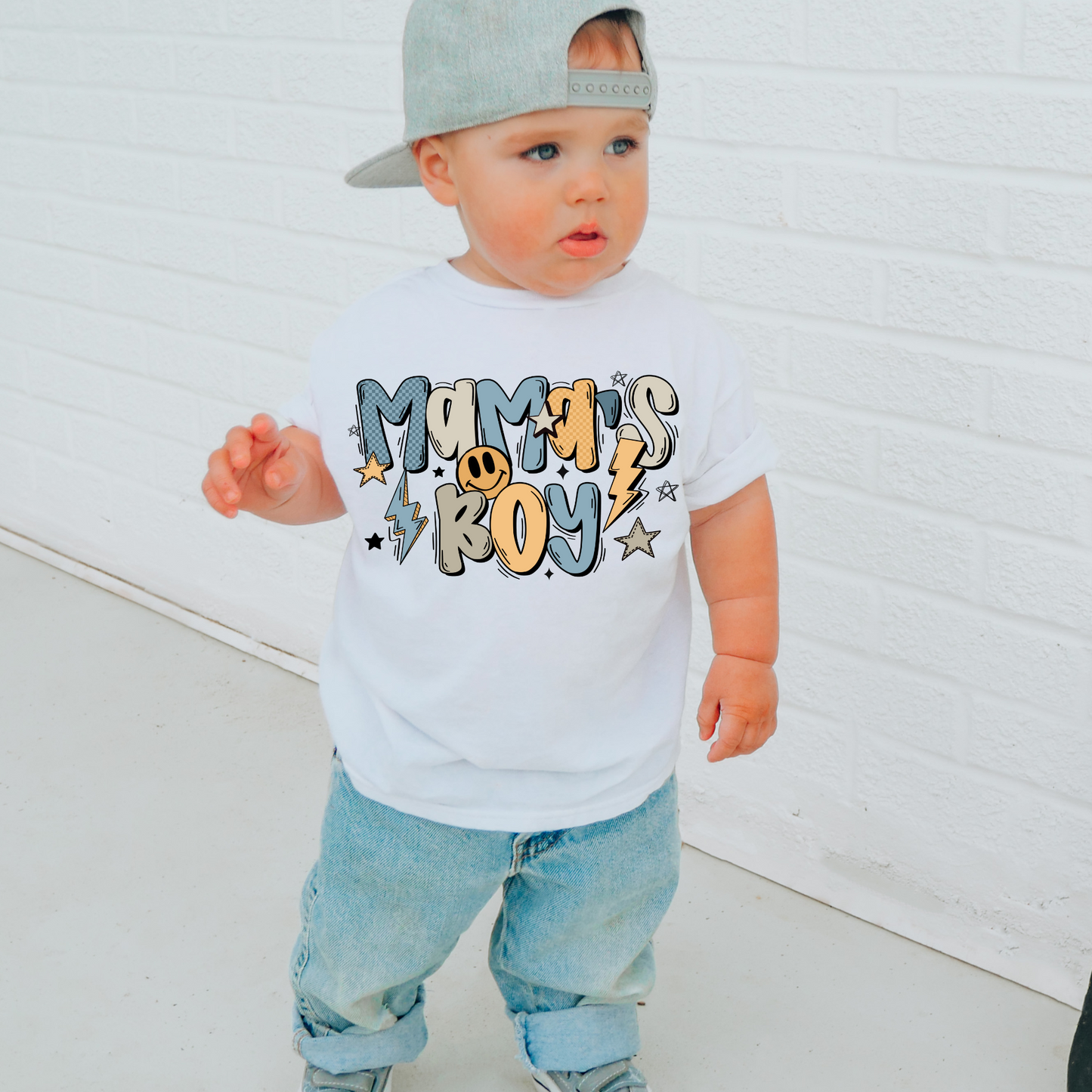 Retro Blue + Orange Mama's Boy DTF Transfer