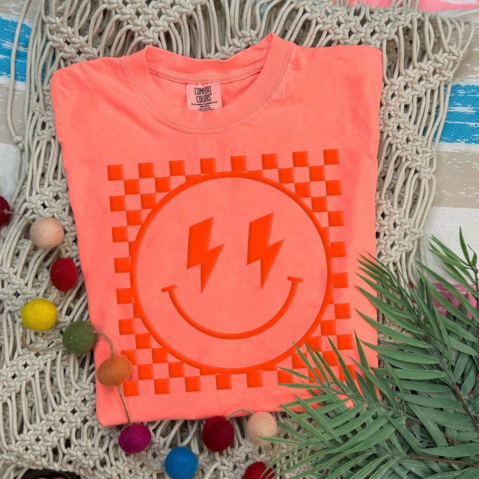 Checkered Happy Orange Puff Print Transfer