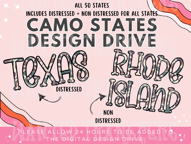 Camo State Digital Design Drive (Includes Distressed + Non Distressed all 50 States)
