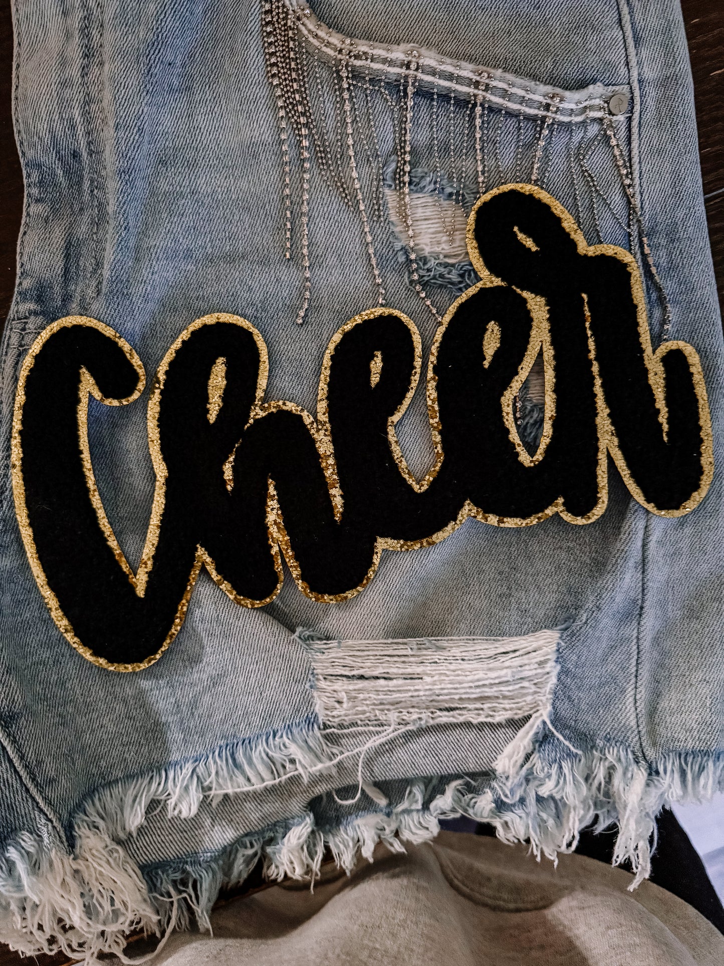 Cheer Black & Gold Glitter Chenille Patch