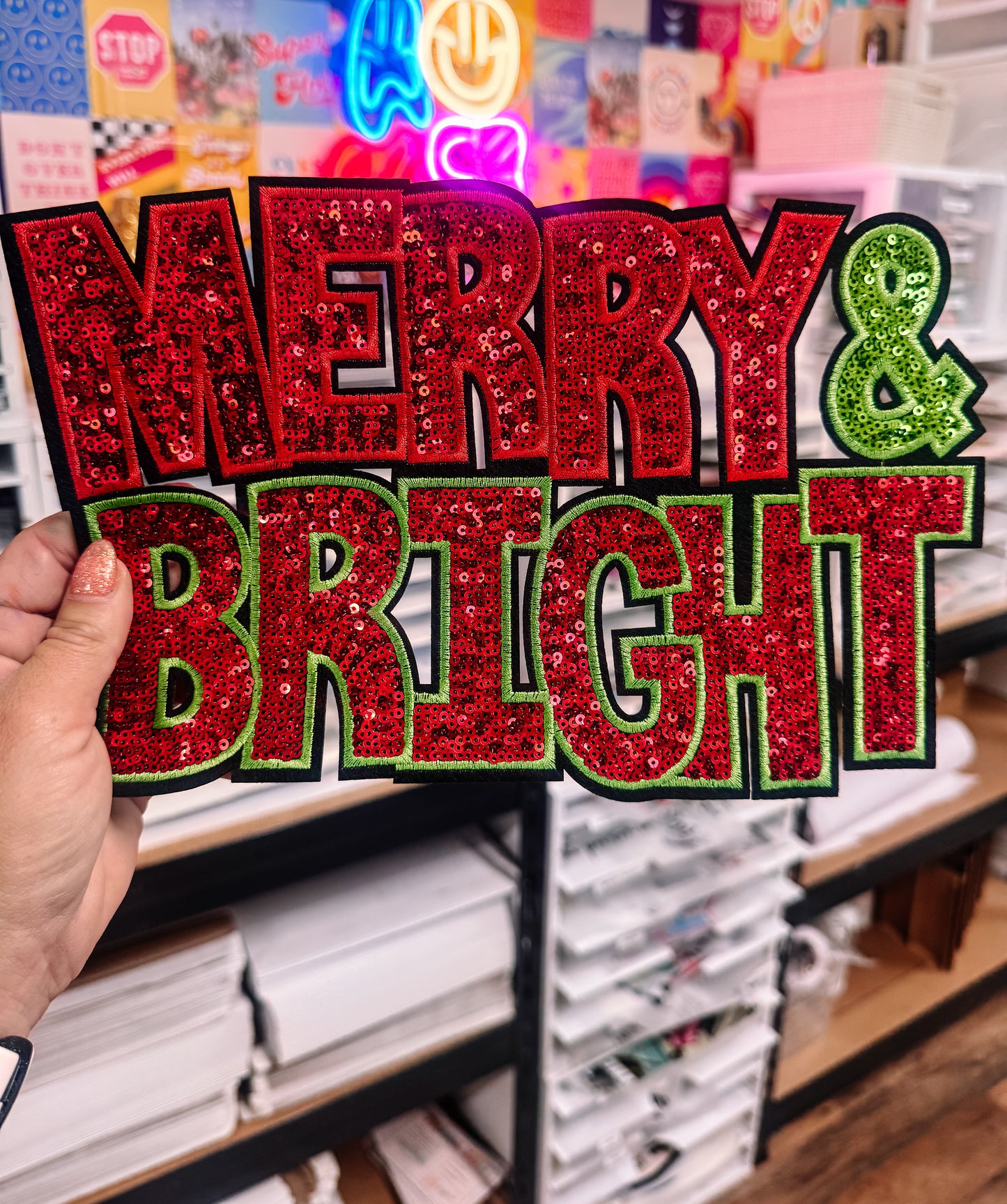 Merry & Bright Traditional Christmas Sequin Patch (Adult Size)