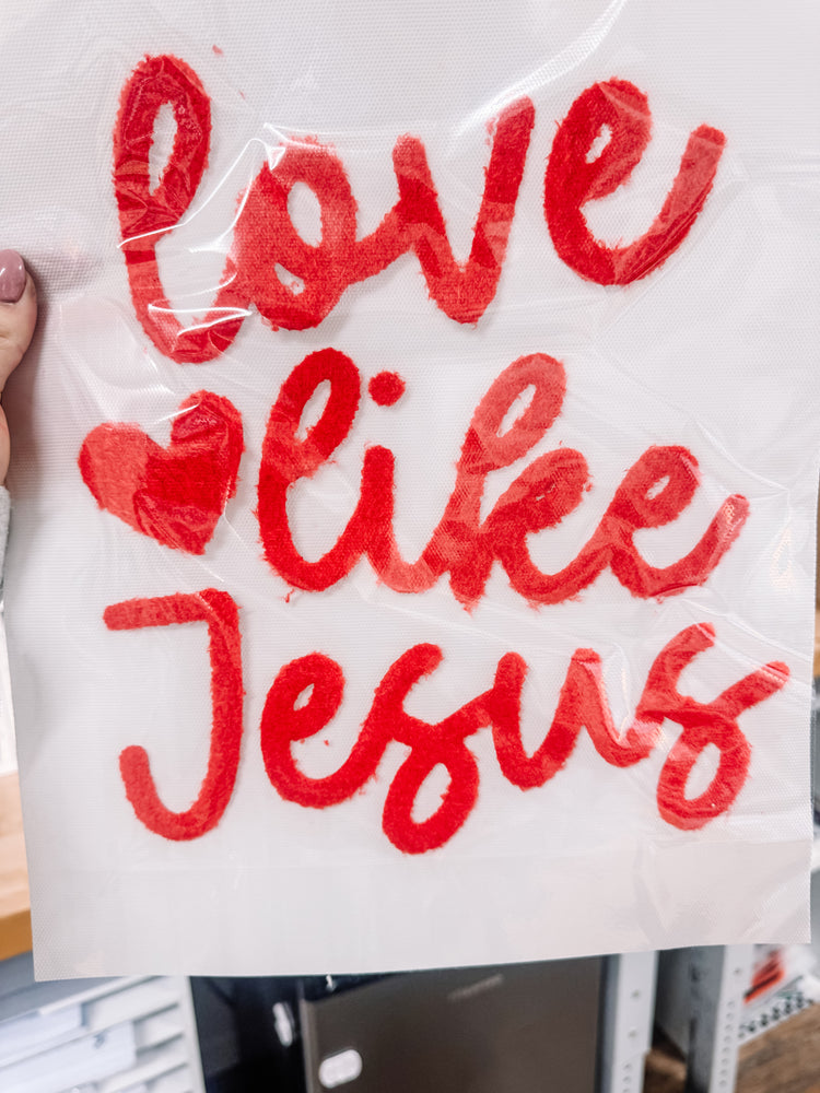 Jesus Loves Me Red Fuzzy Patch (Adult Size)
