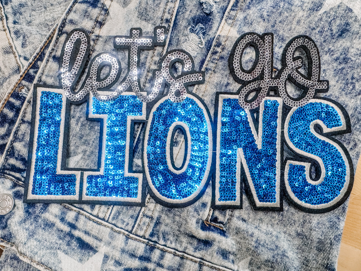 Lets Go Detroit Sequin Chenille Patch (Adult Size)