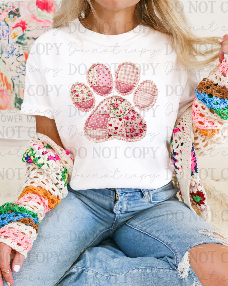 Faux Fabric Floral Paw Print DTF Transfer