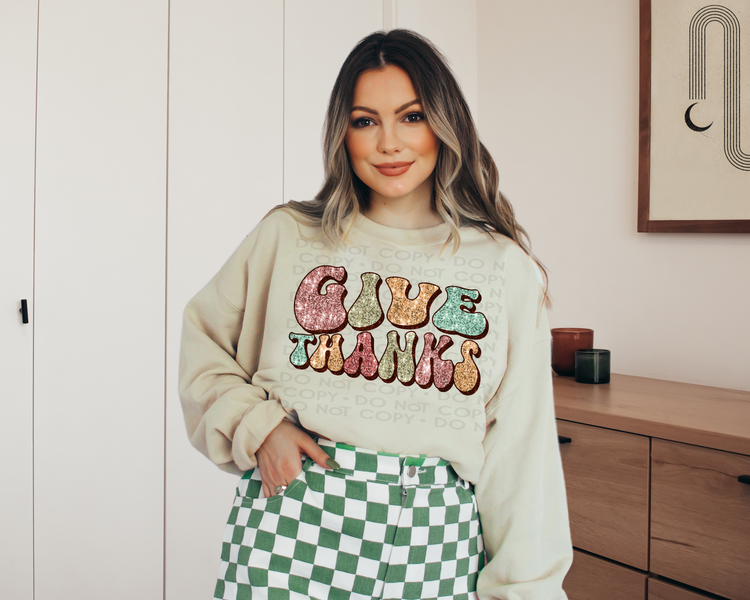 Give Thanks Faux Sequin DTF Transfer