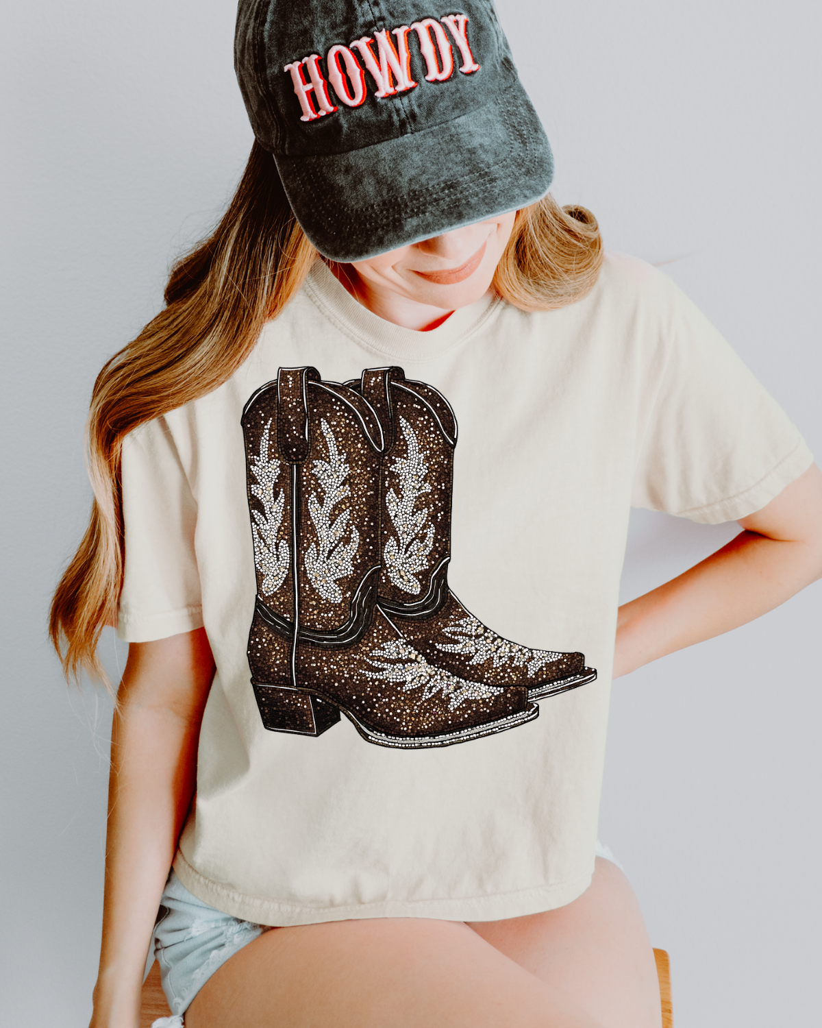 Faux Rhinestone Cowboy Boots DTF Transfer