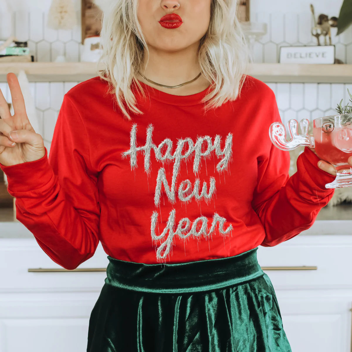 Faux Tinsel Silver Happy New Year DTF Transfer