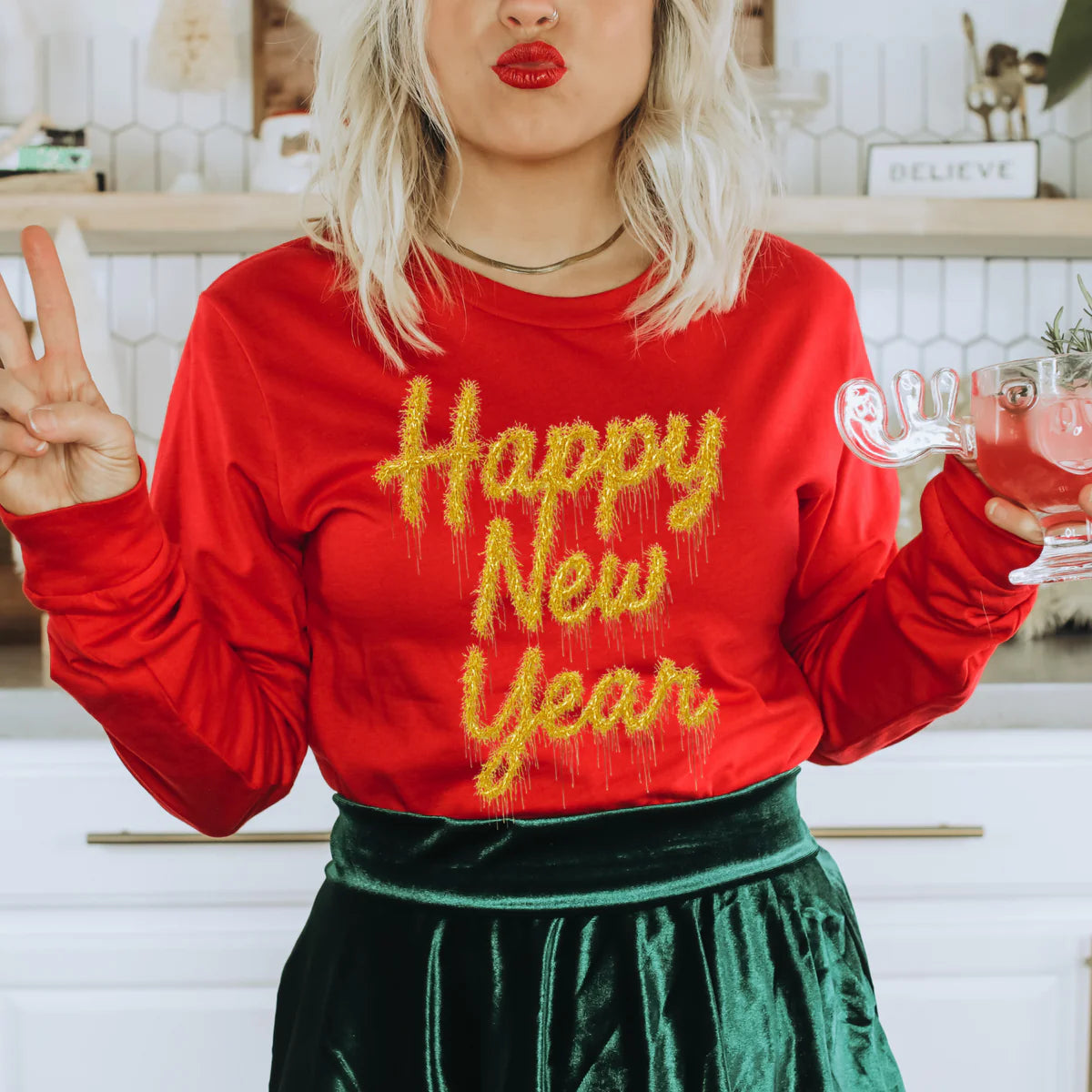 Faux Tinsel Gold Happy New Year DTF Transfer