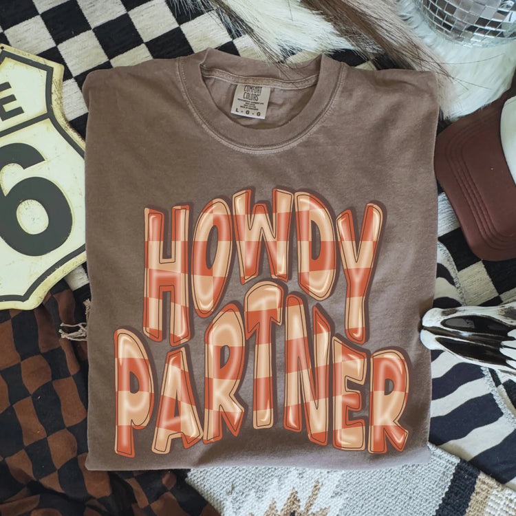 Checkered Howdy Partner DTF Transfer