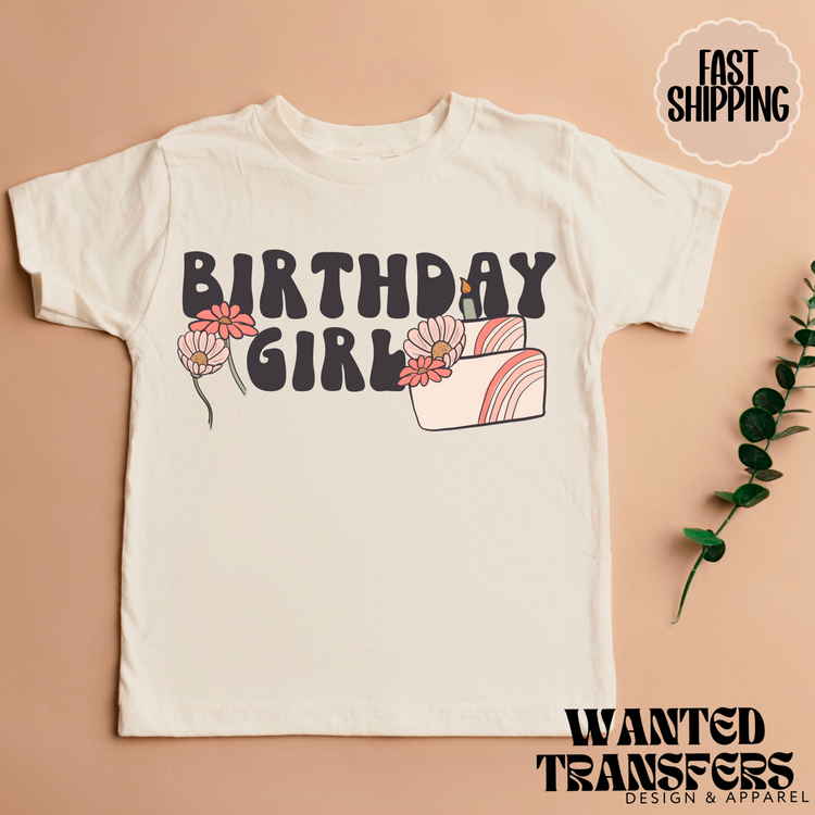 Cake Retro Birthday Girl, Girls Birthday Shirt, Tee, Onesie, Birthday Girl, All Ages, Toddler, Youth, Kids Bday, Minimalist