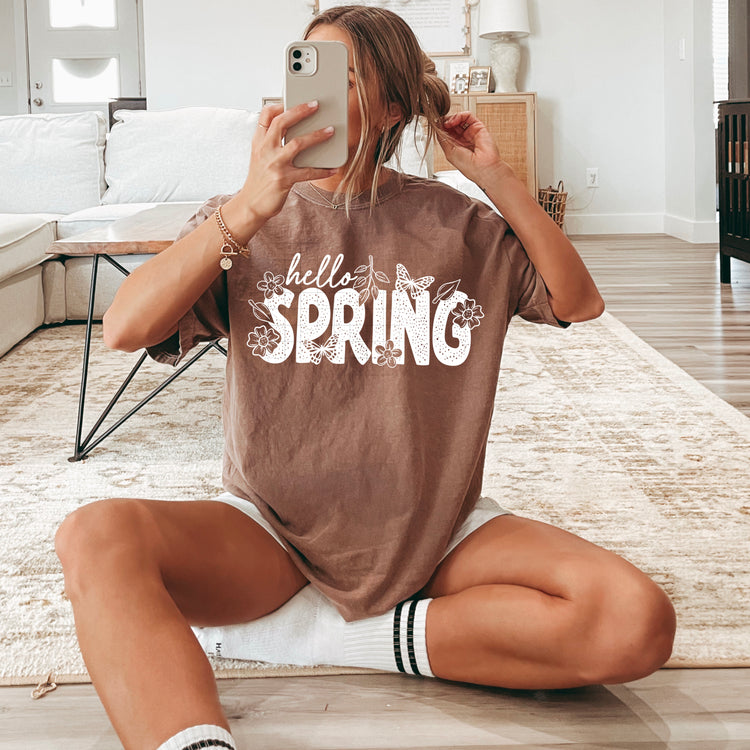 White Hello Spring DTF Transfer