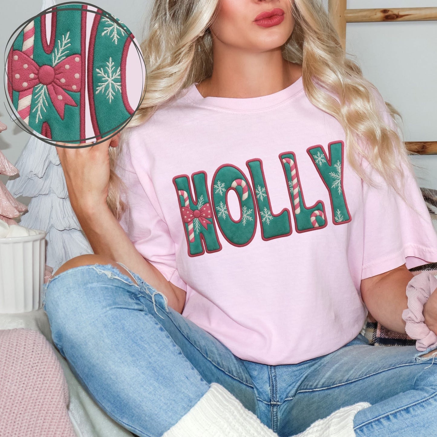 Faux Yarn Holly DTF Transfer