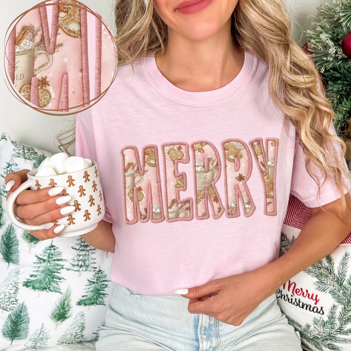 Faux Yarn Pink Christmas Merry DTF Transfer