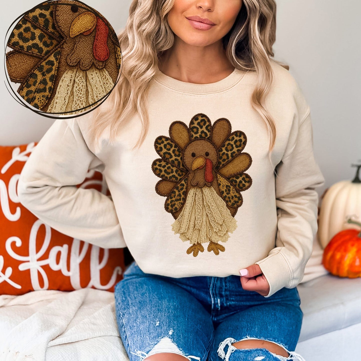 Faux Yarn Turkey DTF Transfer