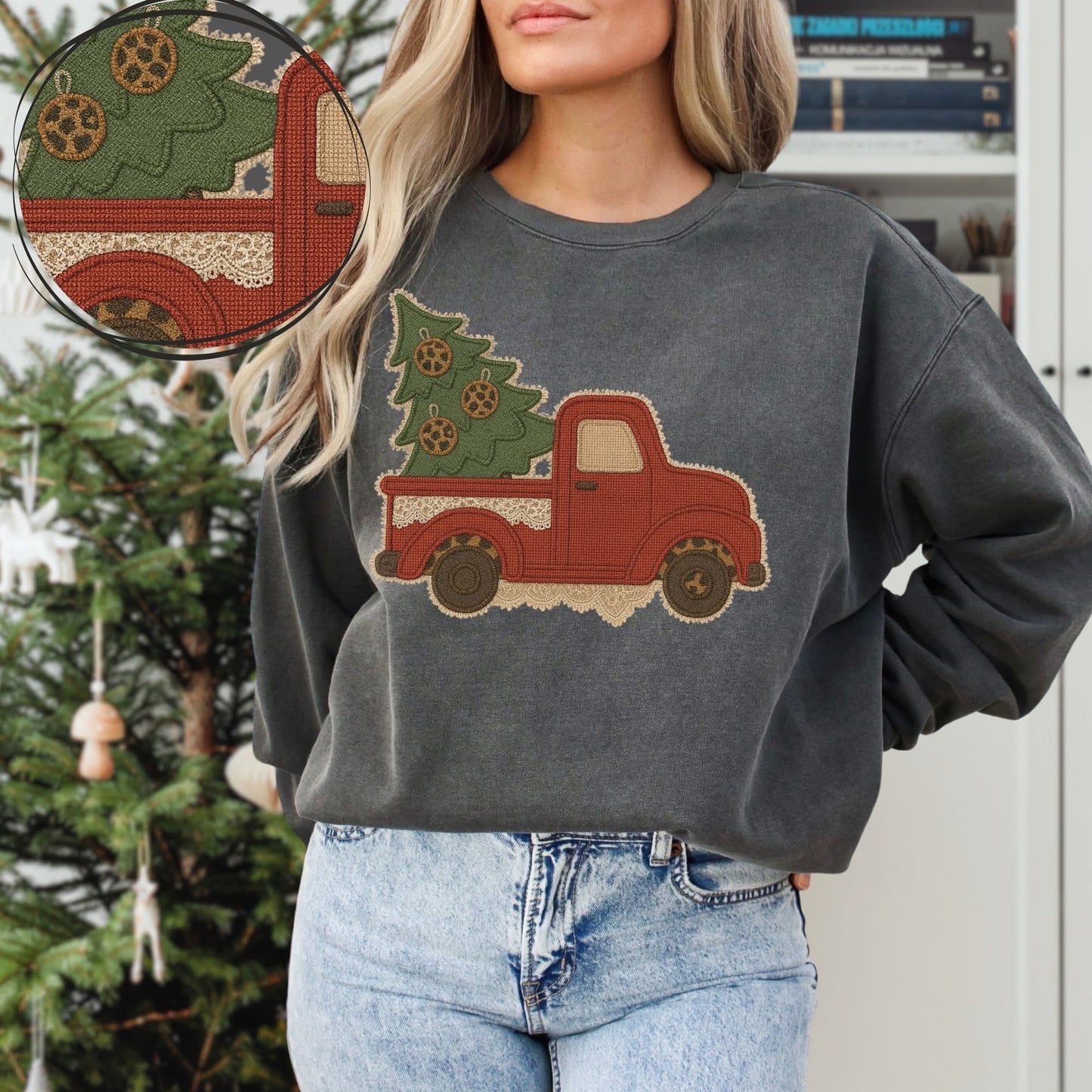 Faux Yarn Christmas Truck DTF Transfer