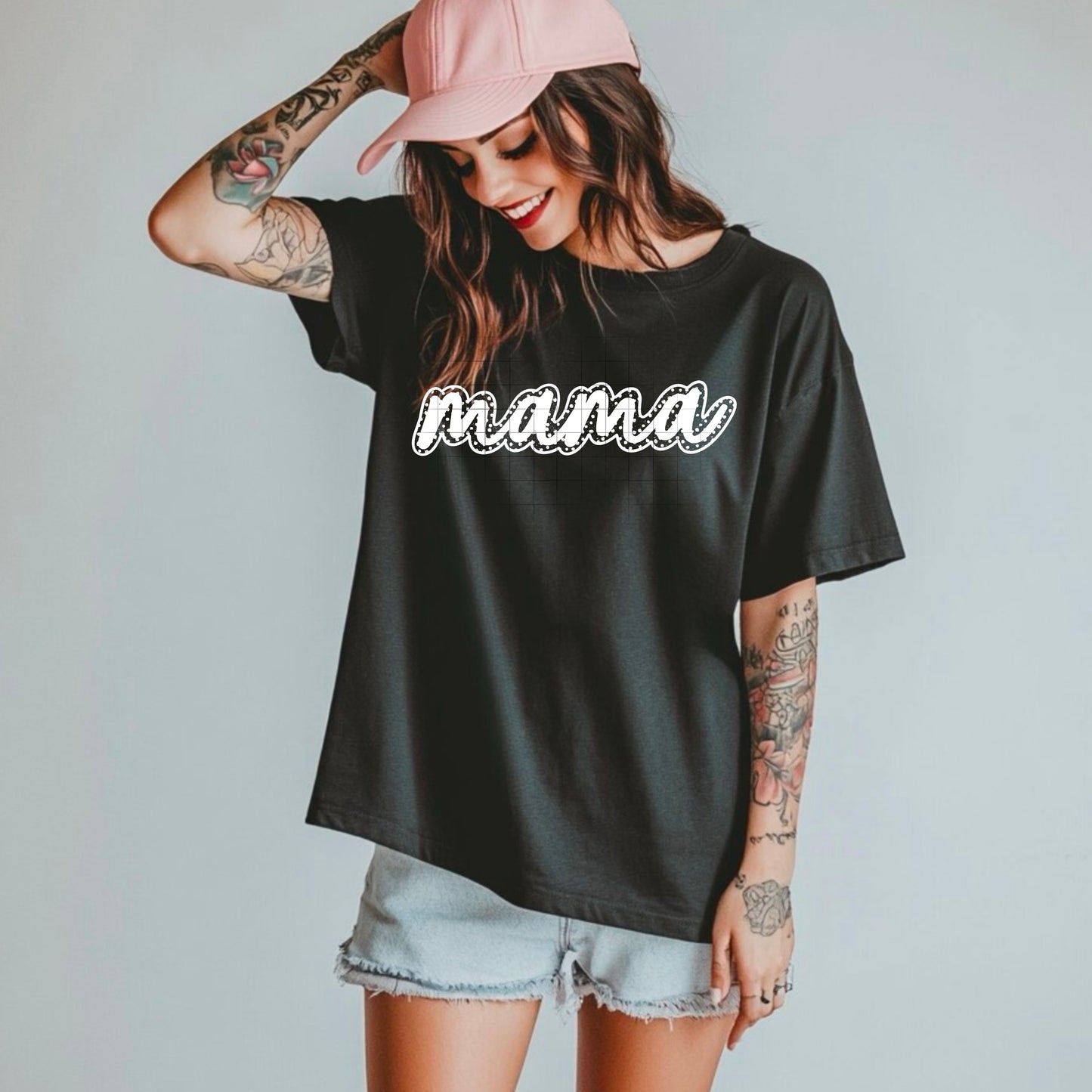 Spotted Cursive Mama White Font DTF Transfer