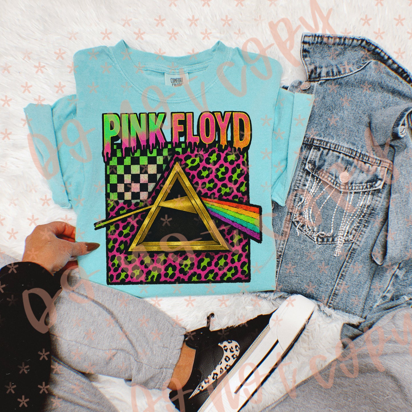 Pink F Neon Checkered DTF Transfer