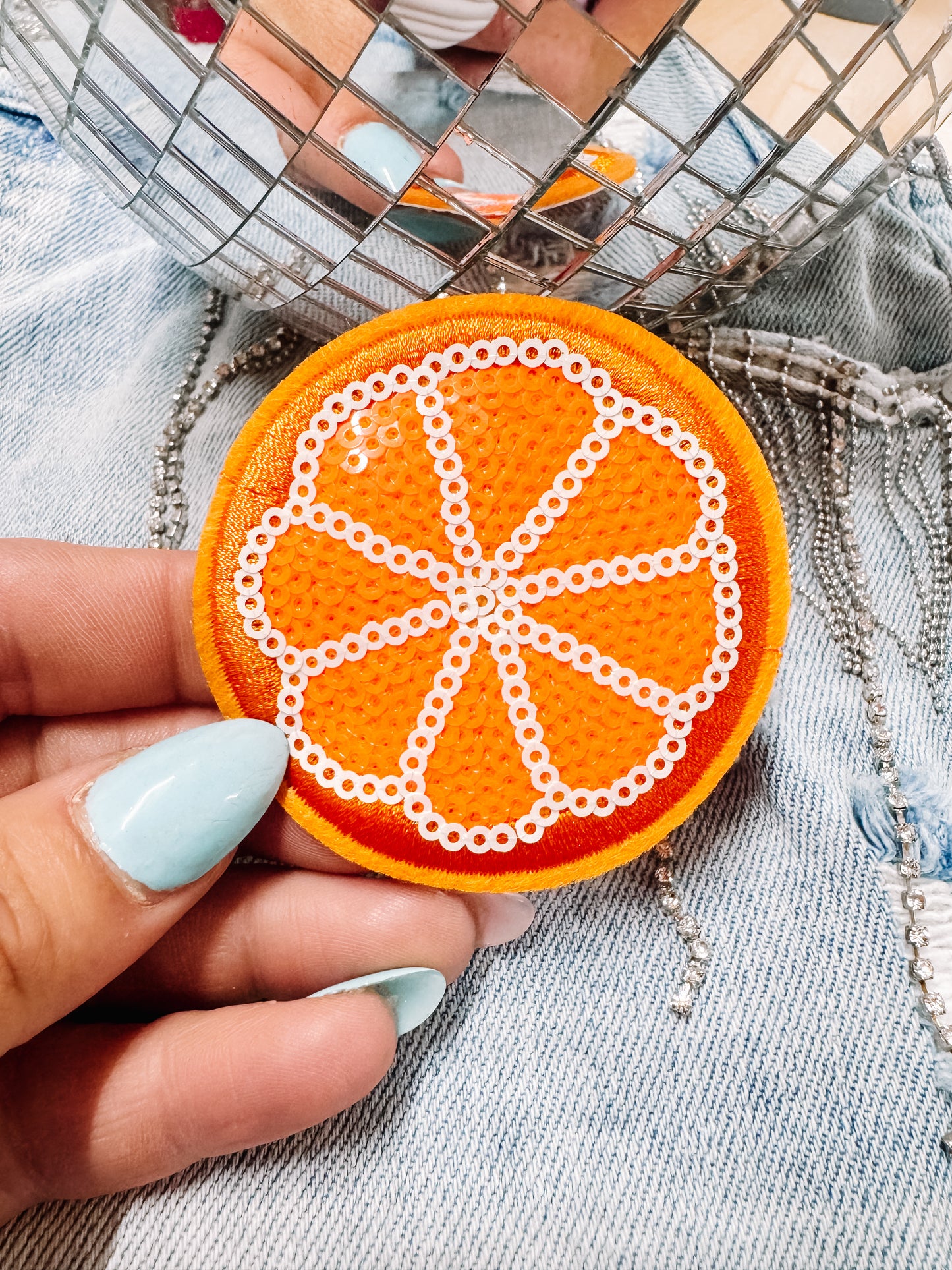 Sequin Orange Happiness Hat/Pocket Patch