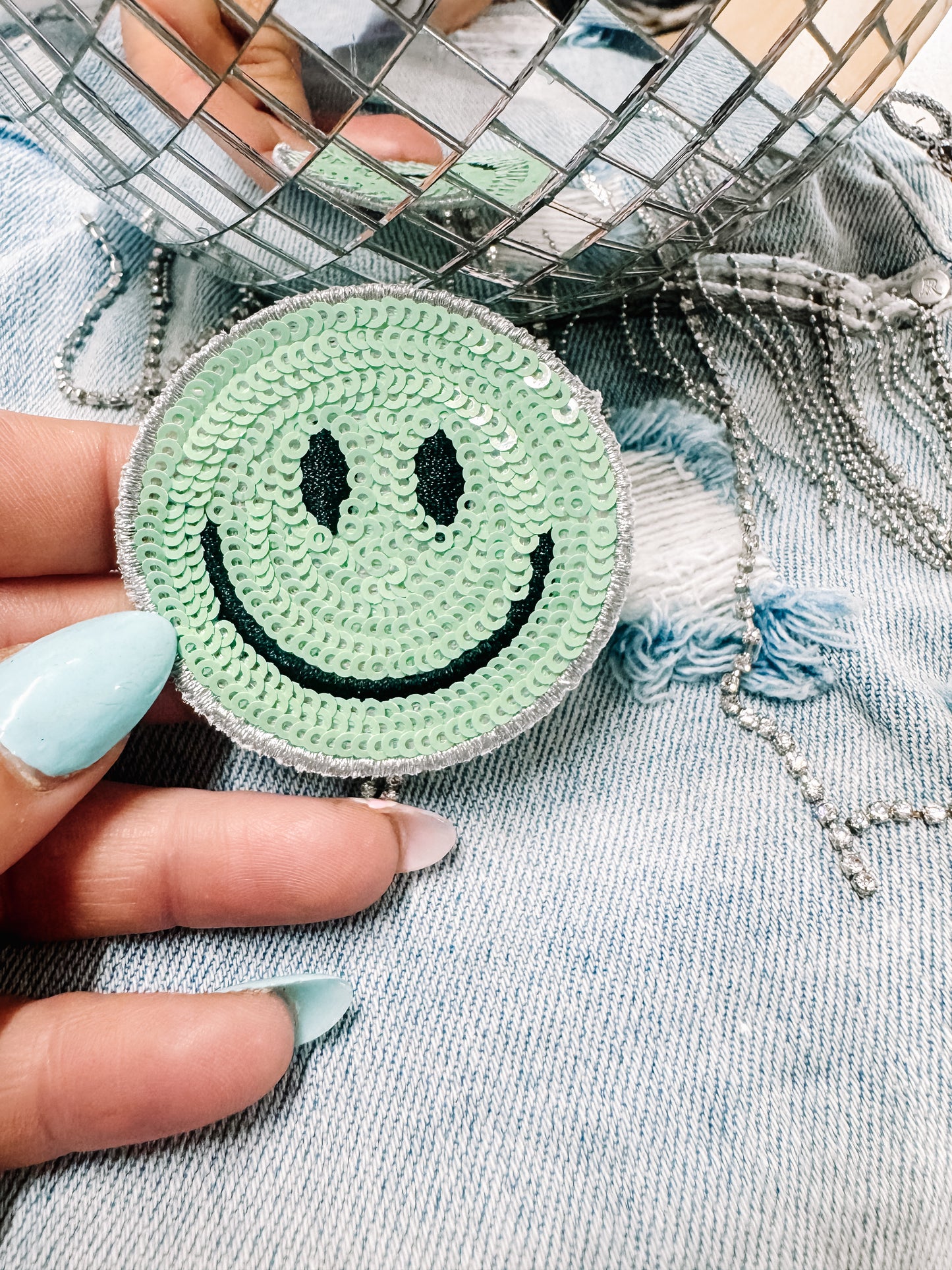 Sequin Teal Happiness Hat/Pocket Patch