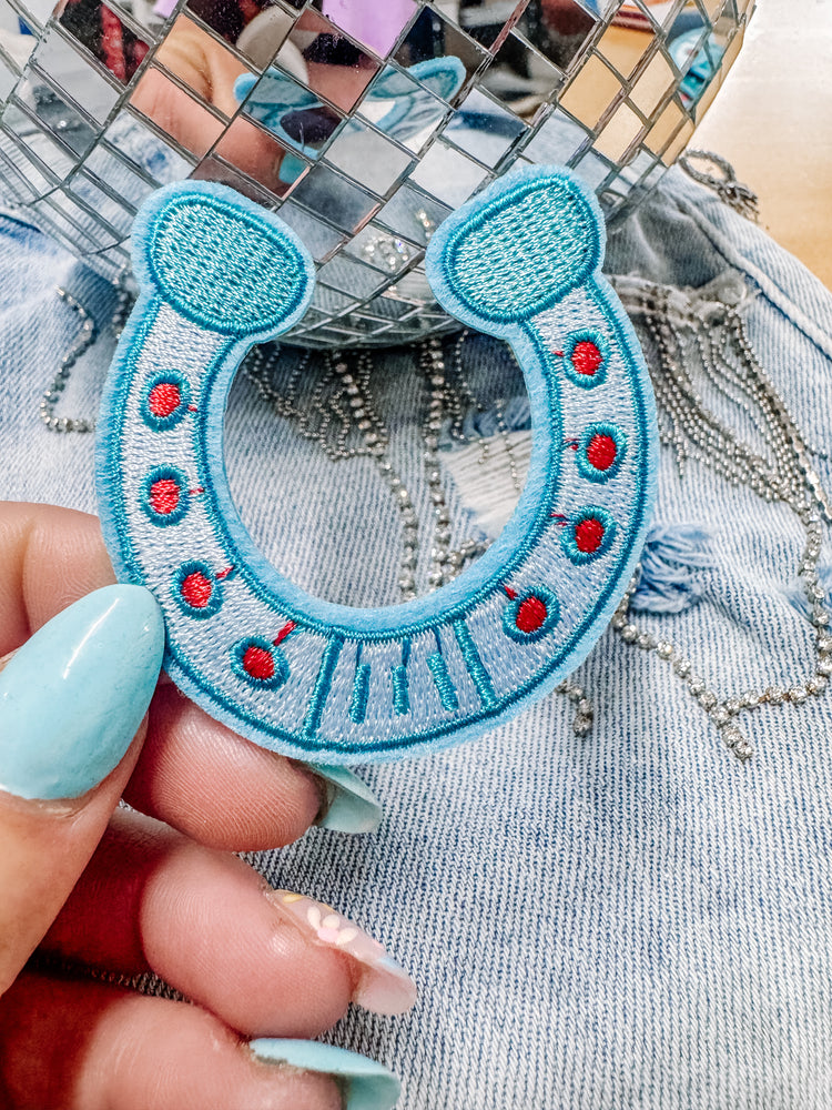 Western Patriotic Horseshoe Filler Size Summer Hat/Pocket Patch